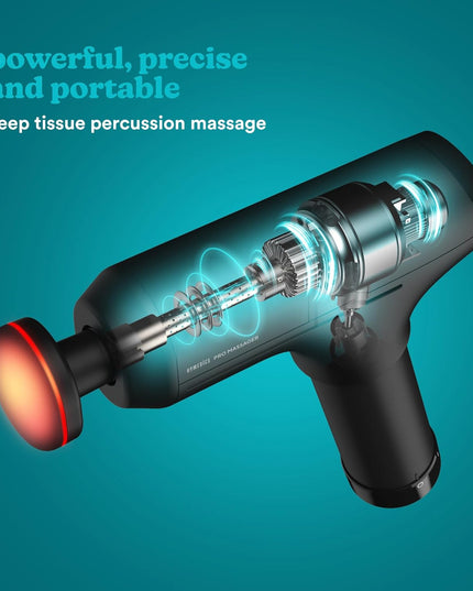 Homedics Pro Power Physiotherapy Massage Gun – Deep Tissue Percussion Massager with Heated Head, 6 Attachments, Cordless & Rechargeable