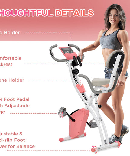 HOMCOM 2-In-1 Folding Exercise Bike with 8-Level Magnetic Resistance Pink