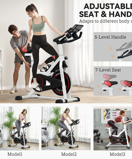 8Kg Flywheel Exercise Bike Adjustable Fitness Cycle Trainer, White