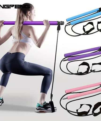 Multifunctional Pilates Bar Combination Fitness Bar Yoga Chest Expansion Tension Rope Back Trainer Elastic Rope Stretching Belt