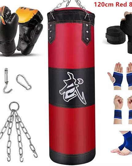 100/120Cm Unfilled Heavy Punching Bag Professional Boxing Sandbag with Hanging Accessorie for MMA Muay Thai Kickboxing Taekwondo