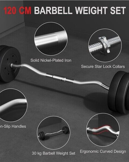 Adjustable EZ Curl Bar Weight Set with Plates and Star Lock Collars, 120cm, Black