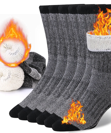 3 Pairs Unisex Merino Wool Blend Thermal Crew Socks – Thick Winter Work and Hiking Socks