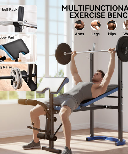 Adjustable Weight Bench Press Station with Barbell Rack, Steel Frame, 200kg Capacity