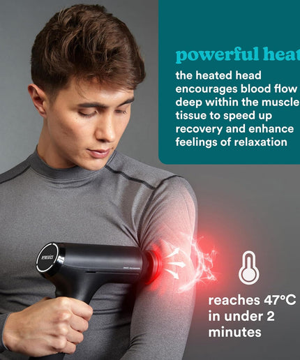 Homedics Pro Power Physiotherapy Massage Gun – Deep Tissue Percussion Massager with Heated Head, 6 Attachments, Cordless & Rechargeable