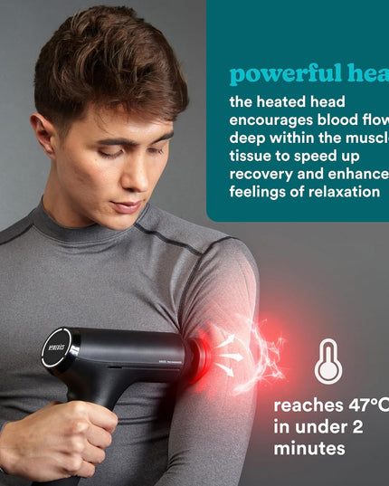 Homedics Pro Power Physiotherapy Massage Gun – Deep Tissue Percussion Massager with Heated Head, 6 Attachments, Cordless & Rechargeable