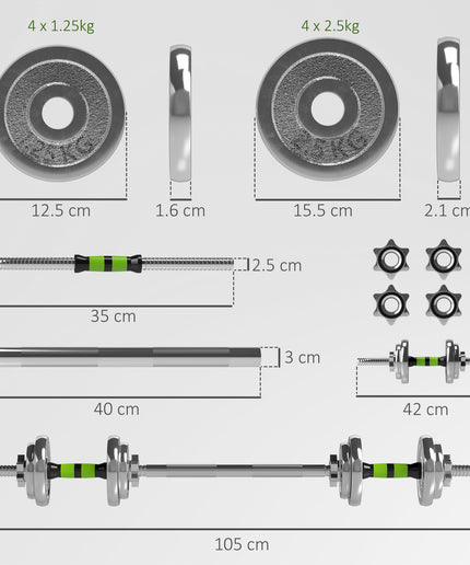 20Kg Adjustable Weights Dumbbells Set, 2-In-1 Dumbbells and Barbell