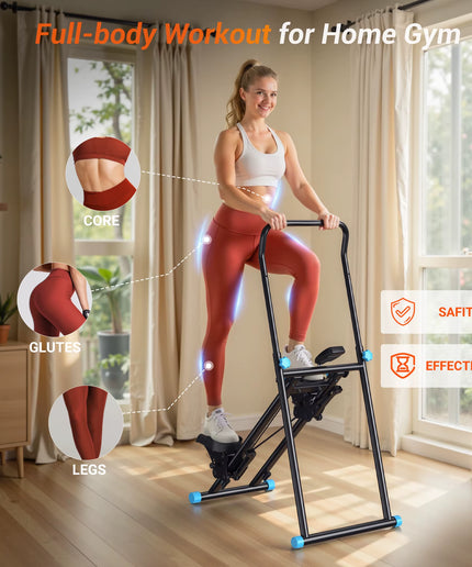MERACH Stair Stepper Vertical Climber for Home Gym – Folding Full-Body Cardio Exercise Machine with Adjustable Handlebars, Extended Step Range & LCD Monitor