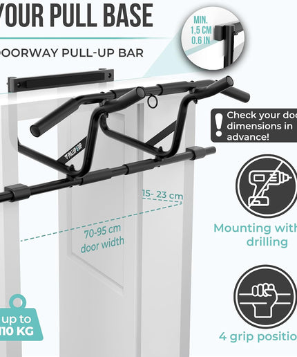 PULLUP & DIP 2-in-1 Door-Frame Pull-Up Bar and Adjustable Dip Station – No Drilling, Up to 110kg