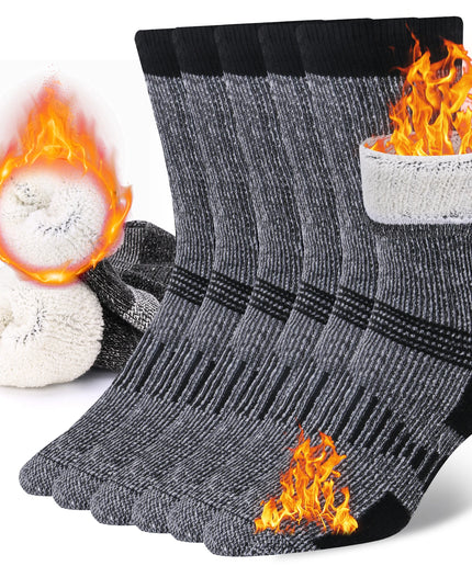 3 Pairs Unisex Merino Wool Blend Thermal Crew Socks – Thick Winter Work and Hiking Socks