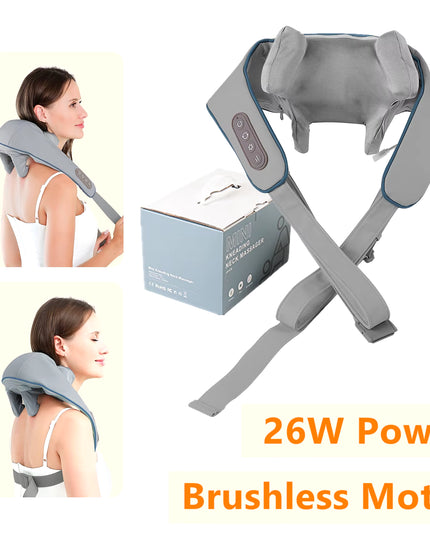 Foreverlily 26W Brushless Motor Neck and Shoulder Massager Wireless Shoulder and Back Kneading Massage Shawl Neck Masajeador