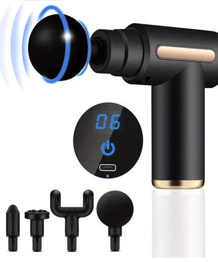Portable Fascial Massage Gun Electric Percussion Pistol Massager Body Relaxation with LED Touch Screen 4Replaceable Massage Head