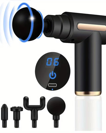 Portable Fascial Massage Gun Electric Percussion Pistol Massager Body Relaxation with LED Touch Screen 4Replaceable Massage Head