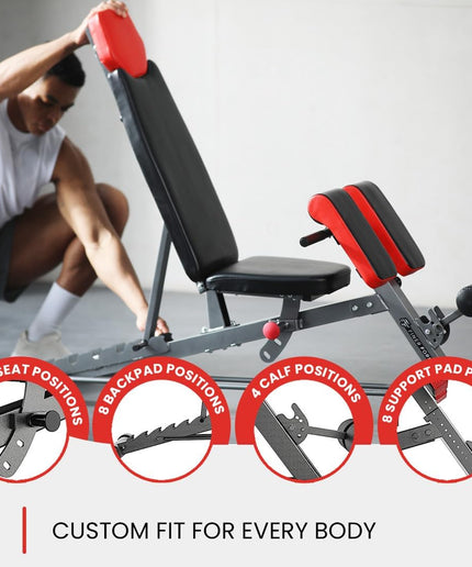 Finer Form Multi-Functional FID Weight Bench for Full All-In-One Body Workout – Hyper Back Extension, Roman Chair, Adjustable Ab Sit up Bench, Incline Decline Bench, Flat Bench