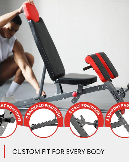 Finer Form Multi-Functional FID Weight Bench for Full All-In-One Body Workout – Hyper Back Extension, Roman Chair, Adjustable Ab Sit up Bench, Incline Decline Bench, Flat Bench