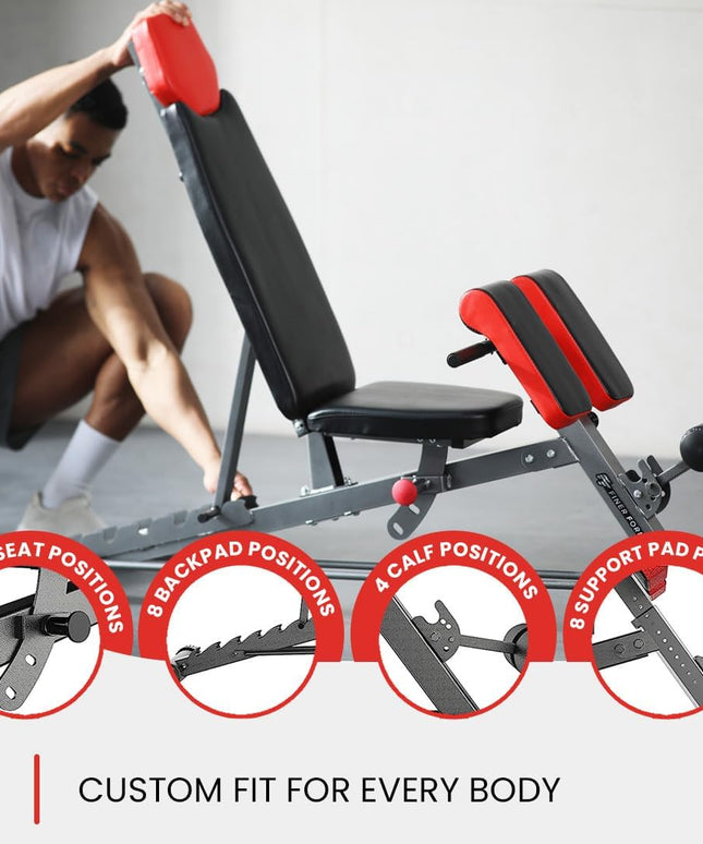 Finer Form Multi-Functional FID Weight Bench for Full All-In-One Body Workout – Hyper Back Extension, Roman Chair, Adjustable Ab Sit up Bench, Incline Decline Bench, Flat Bench