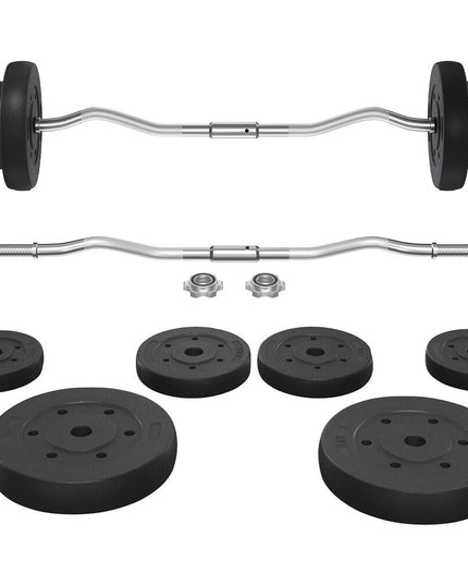 Adjustable EZ Curl Bar Weight Set with Plates and Star Lock Collars, 120cm, Black