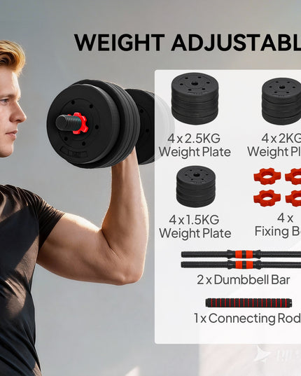 HOMCOM 25Kg Adjustable 2 in 1 Barbell Dumbbells Weight Set for Body Fitness
