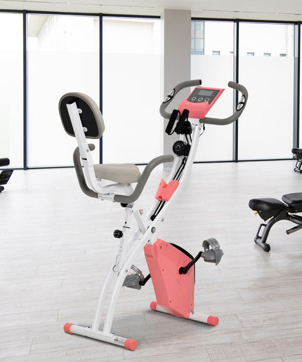 HOMCOM 2-In-1 Folding Exercise Bike with 8-Level Magnetic Resistance Pink
