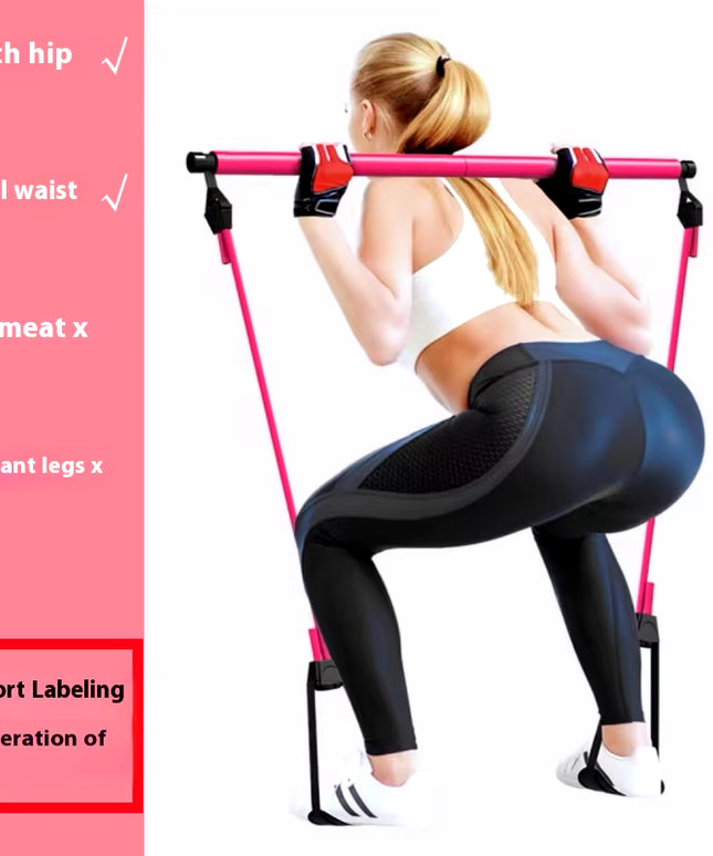 Pilates Stick - Adjustable Fitness Bar for Home Workout, Yoga, Stretching & Toning - Portable Exercise Rod with Elastic Bands