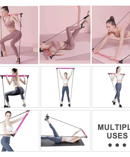 Multifunctional Pilates Bar Combination Fitness Bar Yoga Chest Expansion Tension Rope Back Trainer Elastic Rope Stretching Belt