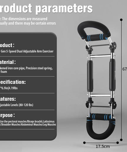 Twister Arm Trainer,Five Adjustable Levels Resistance Chest Workout Equipment,80-120Lbs Portable Chest Clip Trainer and Arm Exerciser,Portable Home Fitness Equipment