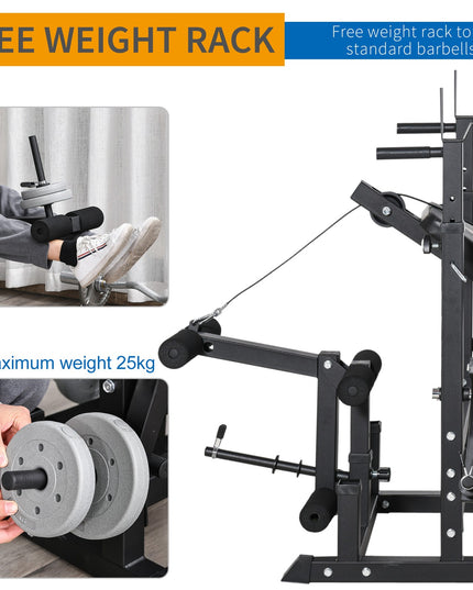 Weight Bench, 6 in 1 Adjustable Bench Press W/ Leg Extension, Barbell Rack
