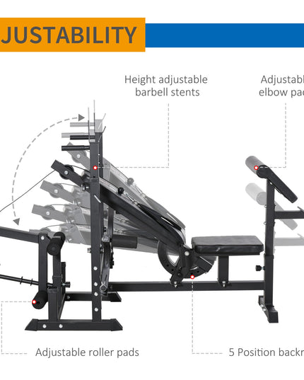 Weight Bench, 6 in 1 Adjustable Bench Press W/ Leg Extension, Barbell Rack