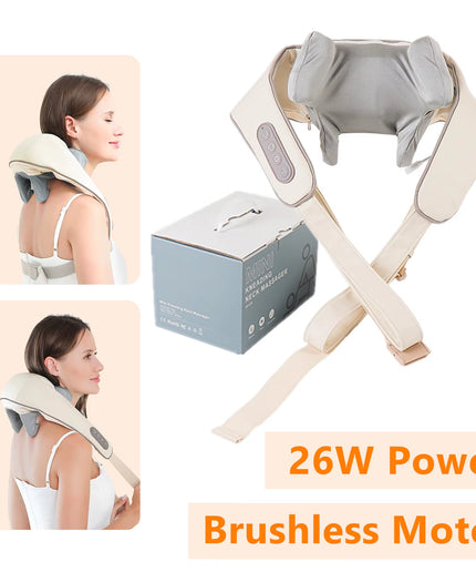 Foreverlily 26W Brushless Motor Neck and Shoulder Massager Wireless Shoulder and Back Kneading Massage Shawl Neck Masajeador