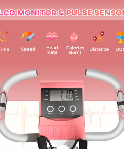 HOMCOM 2-In-1 Folding Exercise Bike with 8-Level Magnetic Resistance Pink