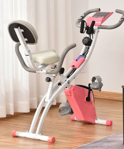 HOMCOM 2-In-1 Folding Exercise Bike with 8-Level Magnetic Resistance Pink
