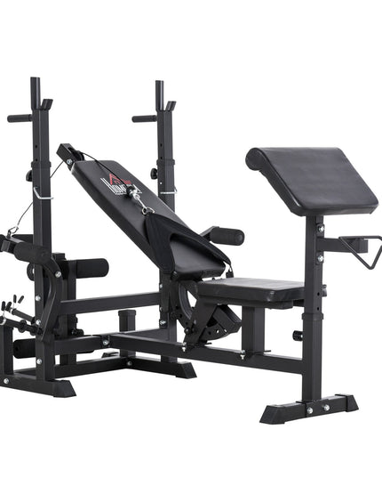 Weight Bench, 6 in 1 Adjustable Bench Press W/ Leg Extension, Barbell Rack