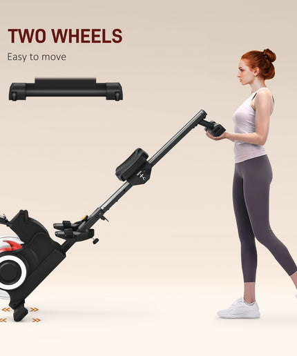 Water Rowing Machine, Foldable Rower with Wheels and LCD Monitor, Black