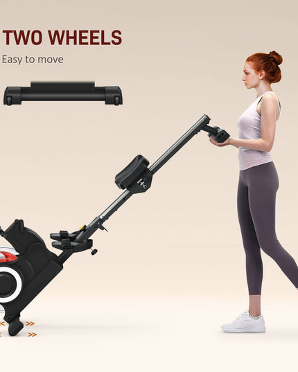 Water Rowing Machine, Foldable Rower with Wheels and LCD Monitor, Black