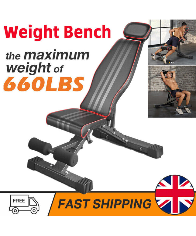 300KG Foldable Dumbbell Bench Weight Training Fitness Gym 10 Level Adjustable UK