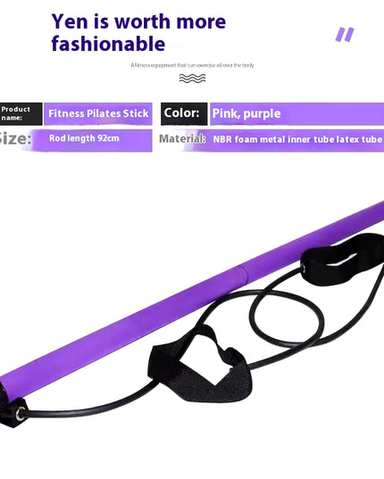 Pilates Stick - Adjustable Fitness Bar for Home Workout, Yoga, Stretching & Toning - Portable Exercise Rod with Elastic Bands