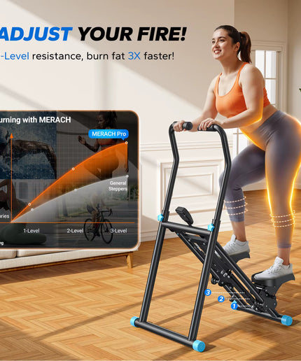 MERACH Stair Stepper New Version Vertical Compact Folding Exercise Climber with Extended Step Range Adjustable Handlebar&Pedals