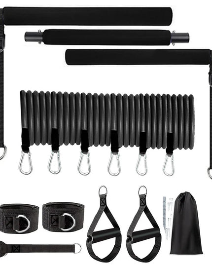 Multifunctional Pilates Bar Combination Fitness Bar Yoga Chest Expansion Tension Rope Back Trainer Elastic Rope Stretching Belt