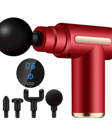 Portable Fascial Massage Gun Electric Percussion Pistol Massager Body Relaxation with LED Touch Screen 4Replaceable Massage Head