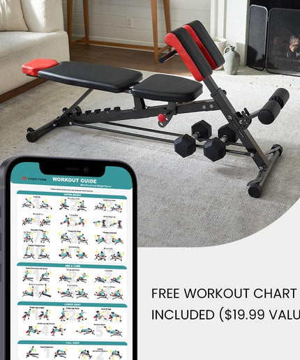 Finer Form Multi-Functional FID Weight Bench for Full All-In-One Body Workout – Hyper Back Extension, Roman Chair, Adjustable Ab Sit up Bench, Incline Decline Bench, Flat Bench