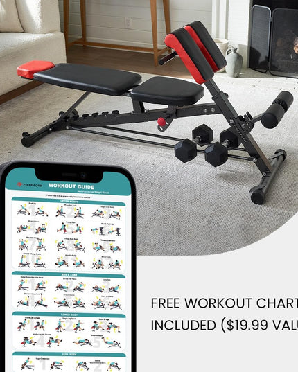 Finer Form Multi-Functional FID Weight Bench for Full All-In-One Body Workout – Hyper Back Extension, Roman Chair, Adjustable Ab Sit up Bench, Incline Decline Bench, Flat Bench