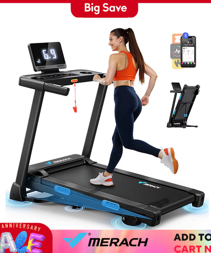 MERACH Foldable Treadmill T12 Incline 0.8-12Km/H Walking Pad save Space LED Display APP Heart Rate Monitoring 16.5" Wider Belt