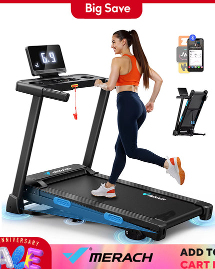 MERACH Foldable Treadmill T12 Incline 0.8-12Km/H Walking Pad save Space LED Display APP Heart Rate Monitoring 16.5" Wider Belt