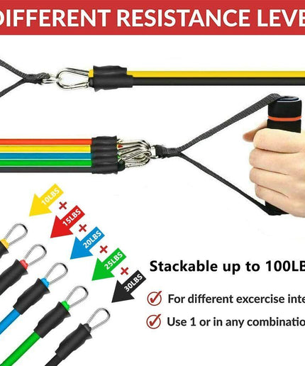 11PCS Set Resistance Bands Workout Exercise Crossfit Fitness Yoga Training Tubes