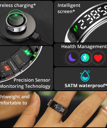 COLMI R12 Smart Ring 2025 – Touch Display Health Tracking Ring with Wireless Charging, 5ATM Waterproof for Men & Women