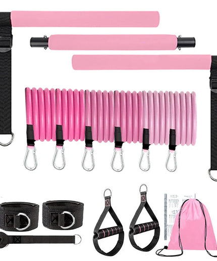 Multifunctional Pilates Bar Combination Fitness Bar Yoga Chest Expansion Tension Rope Back Trainer Elastic Rope Stretching Belt