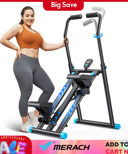 MERACH Stair Stepper New Version Vertical Compact Folding Exercise Climber with Extended Step Range Adjustable Handlebar&Pedals