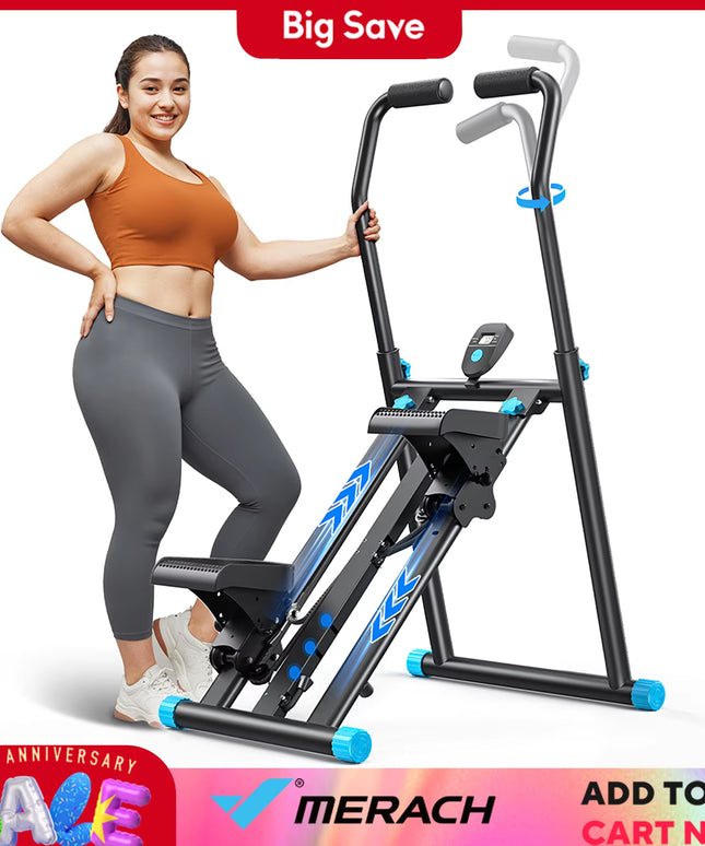 MERACH Stair Stepper New Version Vertical Compact Folding Exercise Climber with Extended Step Range Adjustable Handlebar&Pedals