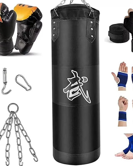 100/120Cm Unfilled Heavy Punching Bag Professional Boxing Sandbag with Hanging Accessorie for MMA Muay Thai Kickboxing Taekwondo