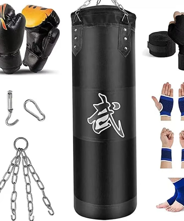 100/120Cm Unfilled Heavy Punching Bag Professional Boxing Sandbag with Hanging Accessorie for MMA Muay Thai Kickboxing Taekwondo
